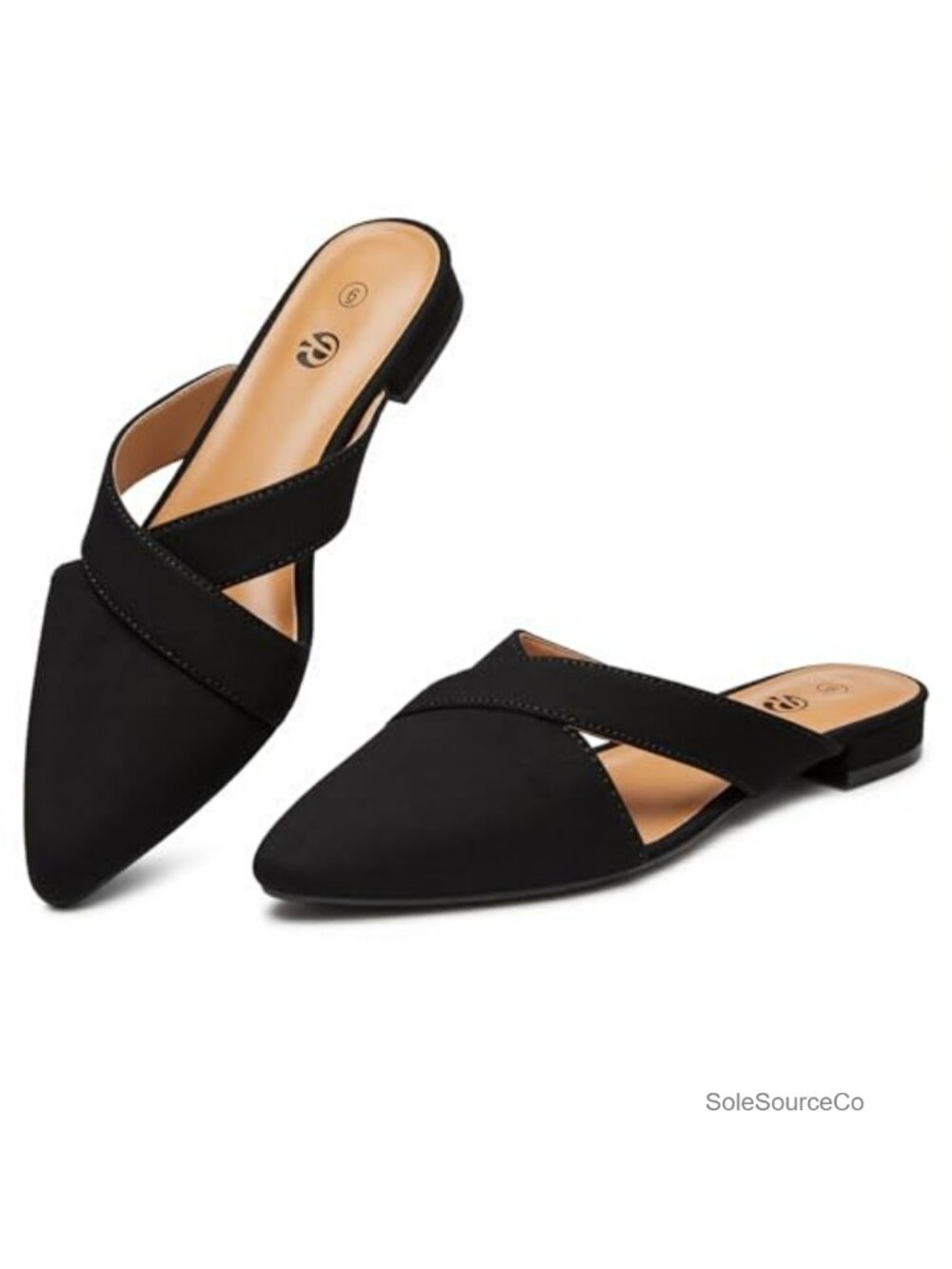 Women's Suede Pointed Toe Backless Mules Slip-On Loafers Memory Foam